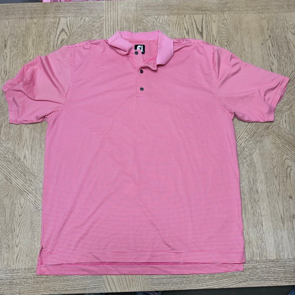 FootJoy Men's XL Stretch Pink Stripe Print Short Sleeve 3 Button Golf Polo